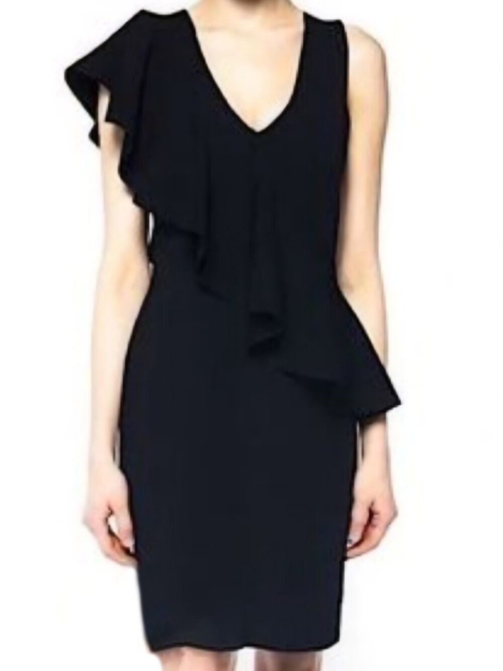 Diane Von Furstenberg Black Ruffle-front Midi cocktail dress sleeveless large
